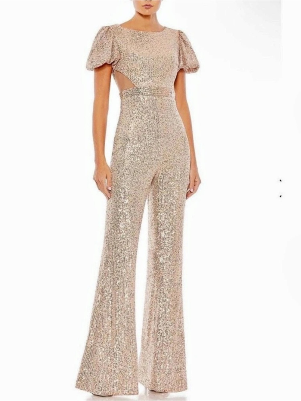 Ieena for Mac Duggal Sequin Wide Leg Jumpsuit in Pink & Gold Size 2 NWT